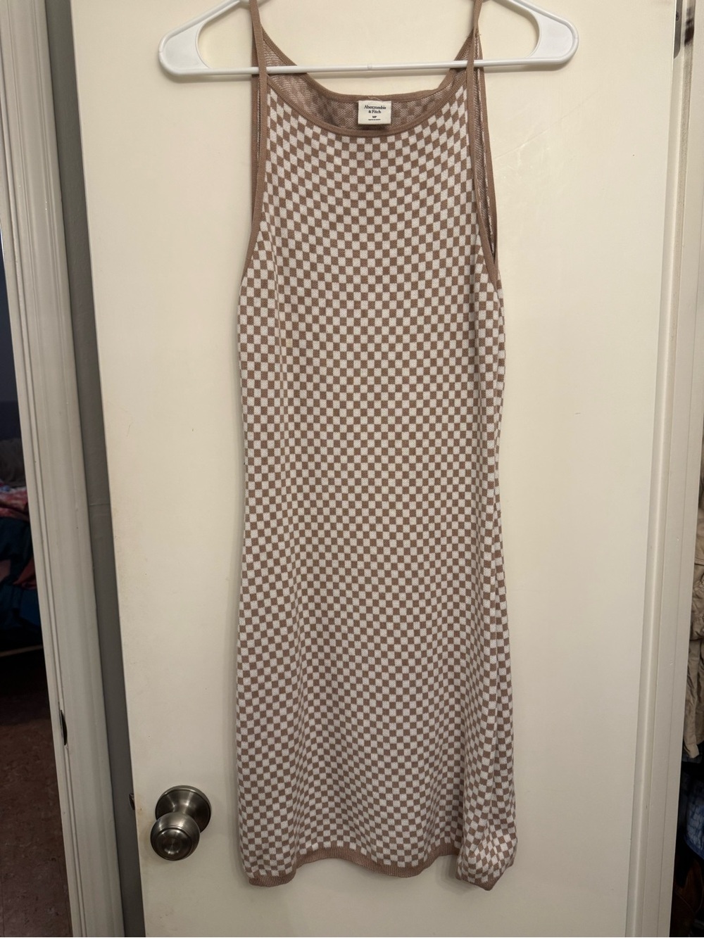 Abercrombie & Fitch Beige and White Checkerboard Midi Slip Dress